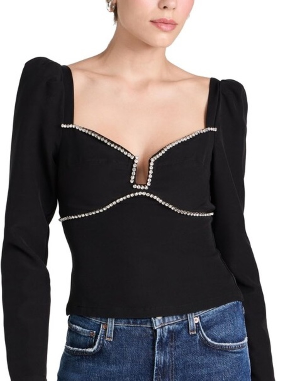 ASTR The Label Black Rhinestone Top NWT